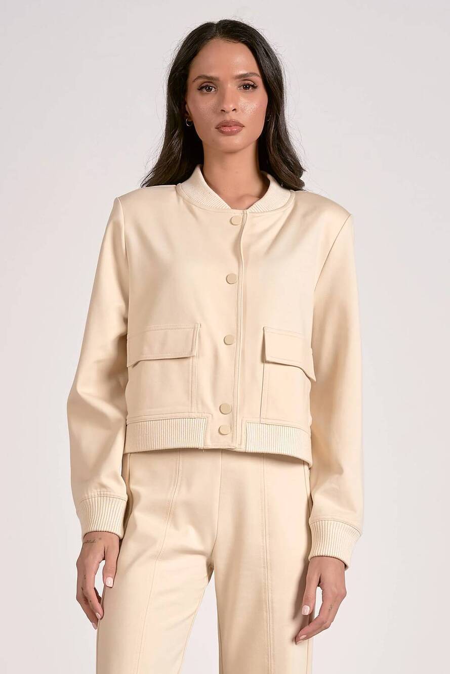 NEW ELAN bomber long sleeve jacket in stone
